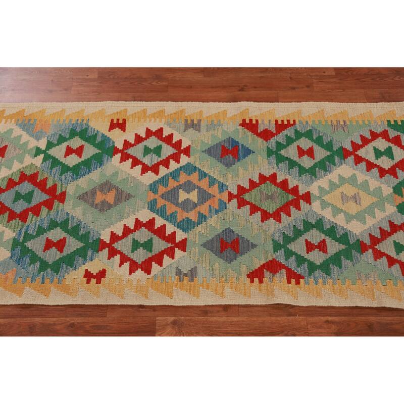 Kilim Oriental Runner Rug Hand-Woven Hallway Multi Wool Carpet - 2'8" x 12'9"