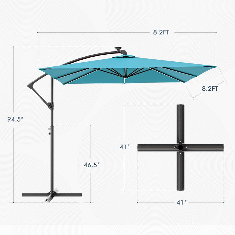 Outdoor 8.2x8.2FT LED lighted Patio Offset umbrella for Garden