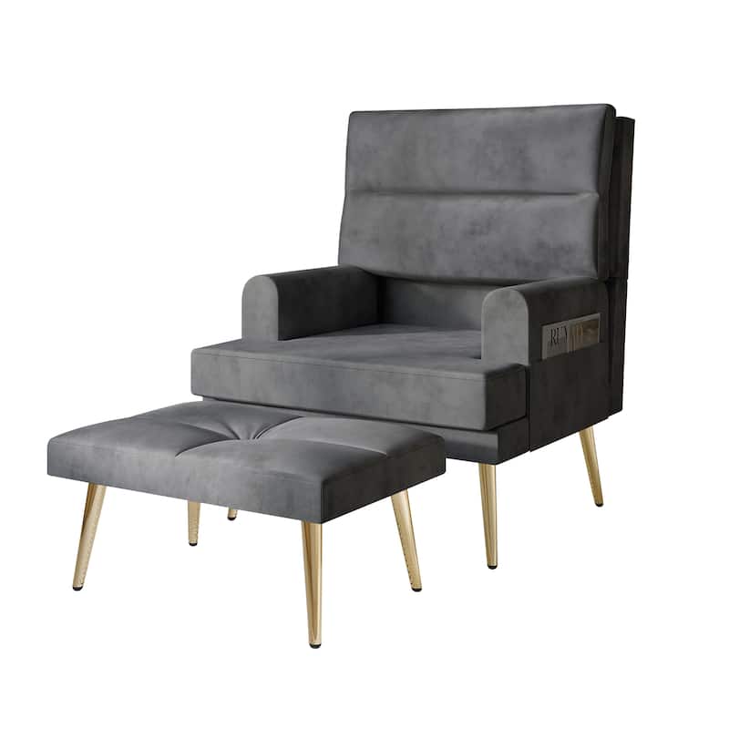 CraftPorch Modern Gold Legs Velvet Accent Chair with Ottoman
