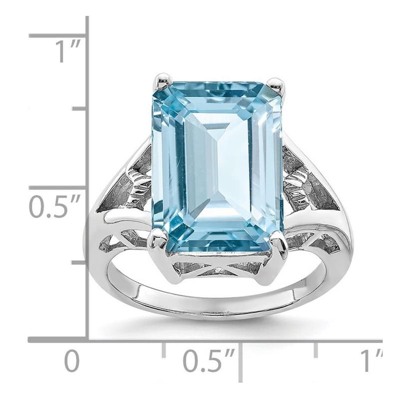 Curata 925 Sterling Silver Polished Rhodium Light Swiss Blue Topaz Ring