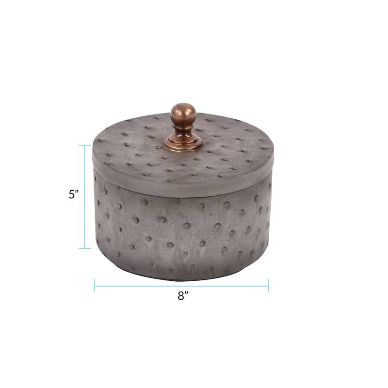 Allan Andrews Round Gray Faux Ostrich Skin Decorative Box, Large - 5H x 8W x 8D