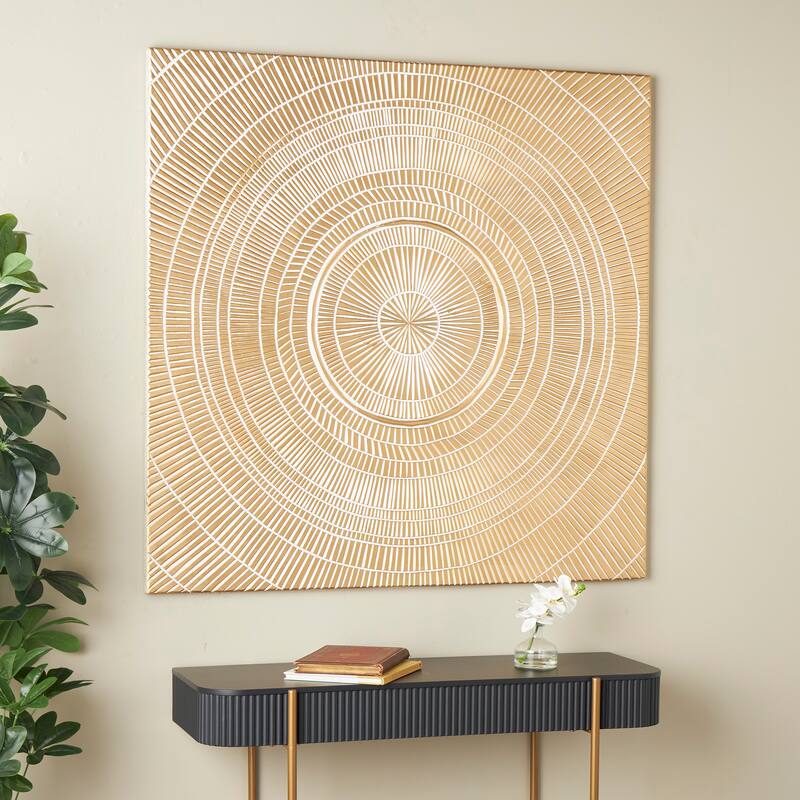 Gold Wood Handmade Intricately Carved Radial Geometric or Starburst Wall Decor - Gold - 48"W, 48"H