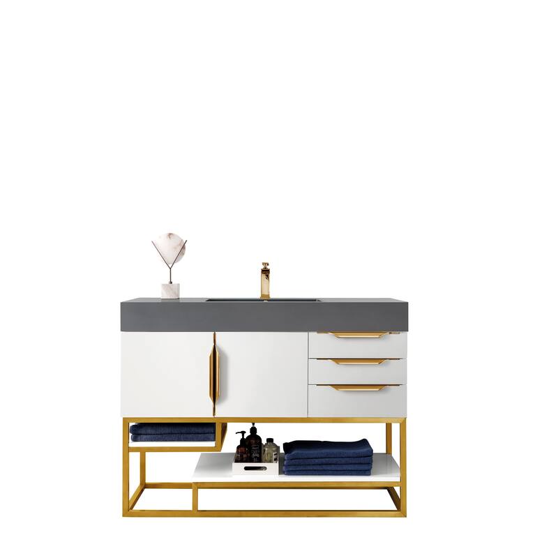 James Martin Vanities Columbia 48" Single Vanity, Glossy White with Radiant Gold Hardware