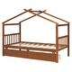 preview thumbnail 40 of 72, Creativity House Bed Twin Size Frame with 2 Wood Drawers for Boys Girls, Wood Platform Bed with Roof No Box Spring Needed