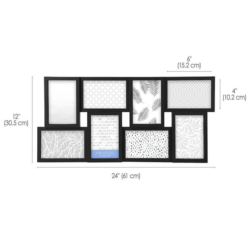 Melannco 8-Opening Black Collage Photo Frame, 24X12 Inch