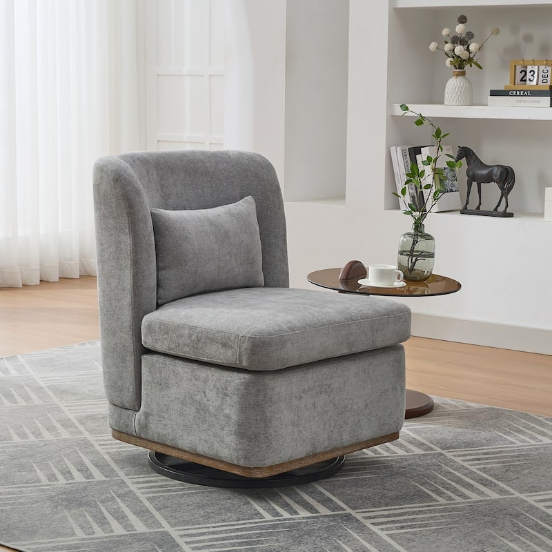Modern Cushioned Armless Metal Base 360° Swivel Chair with Pillow, Suitable for Living Room - Grey