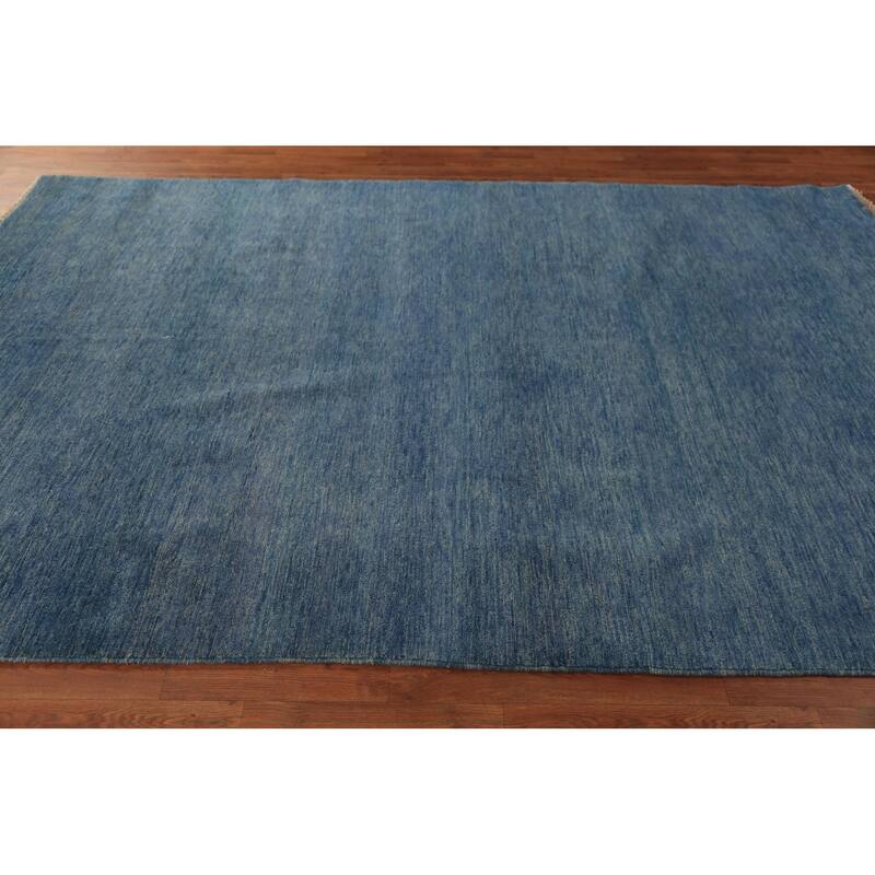 Tribal Modern Blue Gabbeh Area Rug Hand-Knotted Oriental Wool Carpet - 6'7" x 9'8"