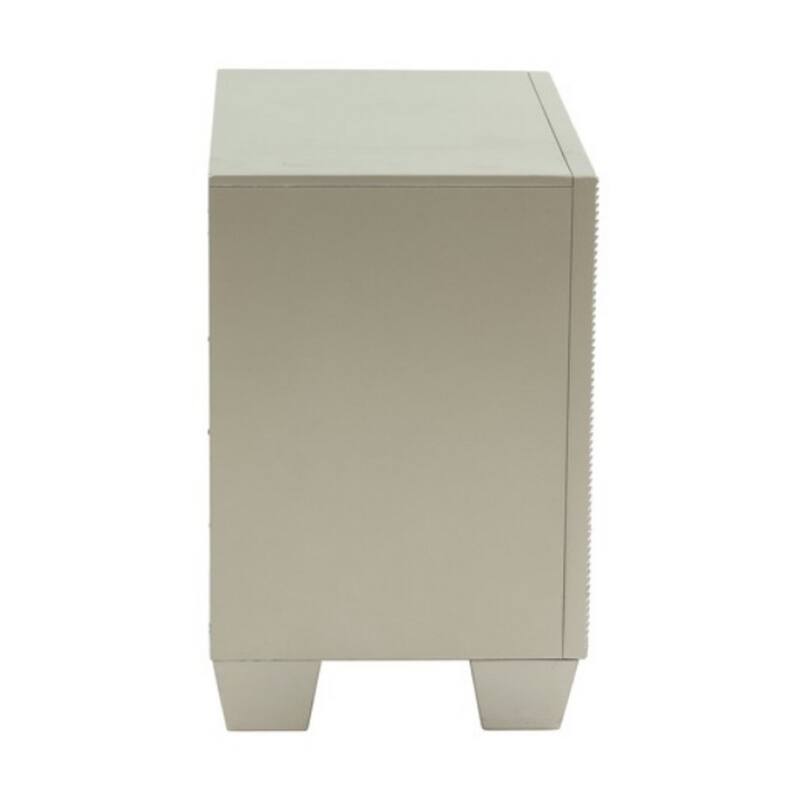 Dem 26 Inch Nightstand with 2 Drawers, Platinum Trim, Silver Wood Finish