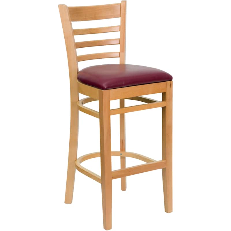 Ladder Back Wooden Restaurant Barstool - 16.75"W x 19"D x 43.75"H