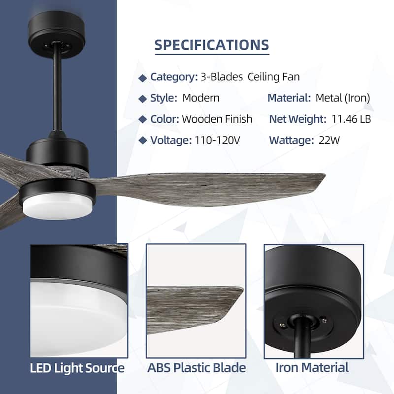 52-inch Farmhouse LED Ceiling Fan with Lights and Remote Control