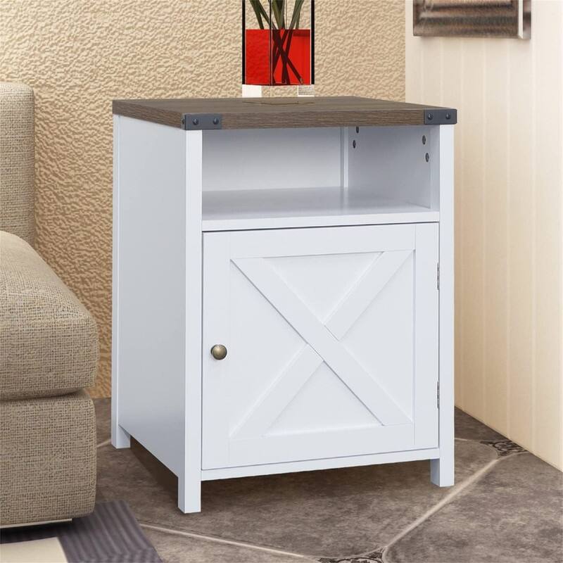 Table with Cabinet and Shelves - 18"D x 18"W x 24"H - White