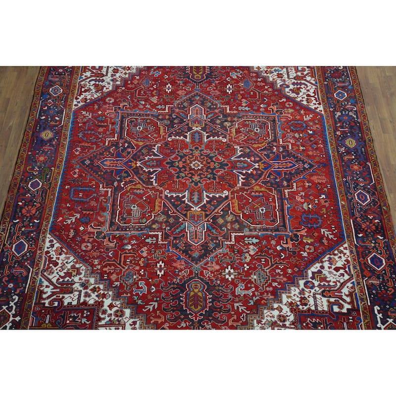 Heriz Serapi Persian Vintage Area Rug Hand-Knotted Wool Carpet - 9'8" x 12'7"