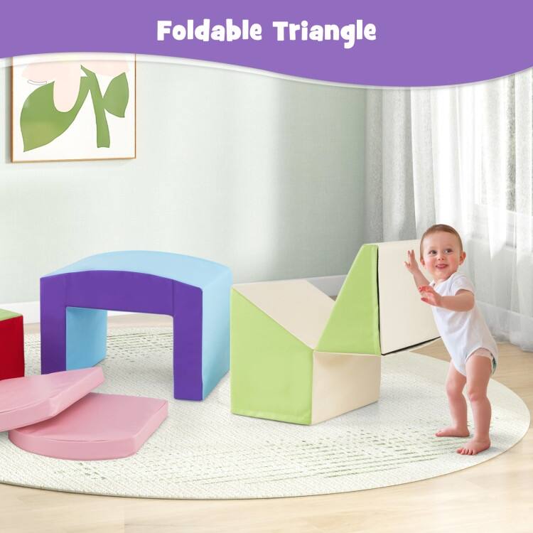 Multicolor PU Foam Climbing Blocks 6 Pieces, Safe, Versatile, Educational Playset for Kids, Tunnel - 16" x 12" x 10" (L x W x H)