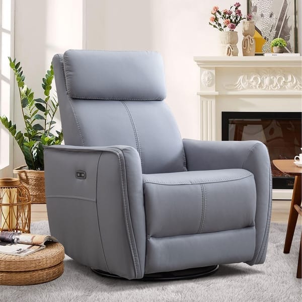 slide 2 of 21, 32.3'' Wide Power Swivel Rocker Recliner Chairwith USB Ports Light Grey