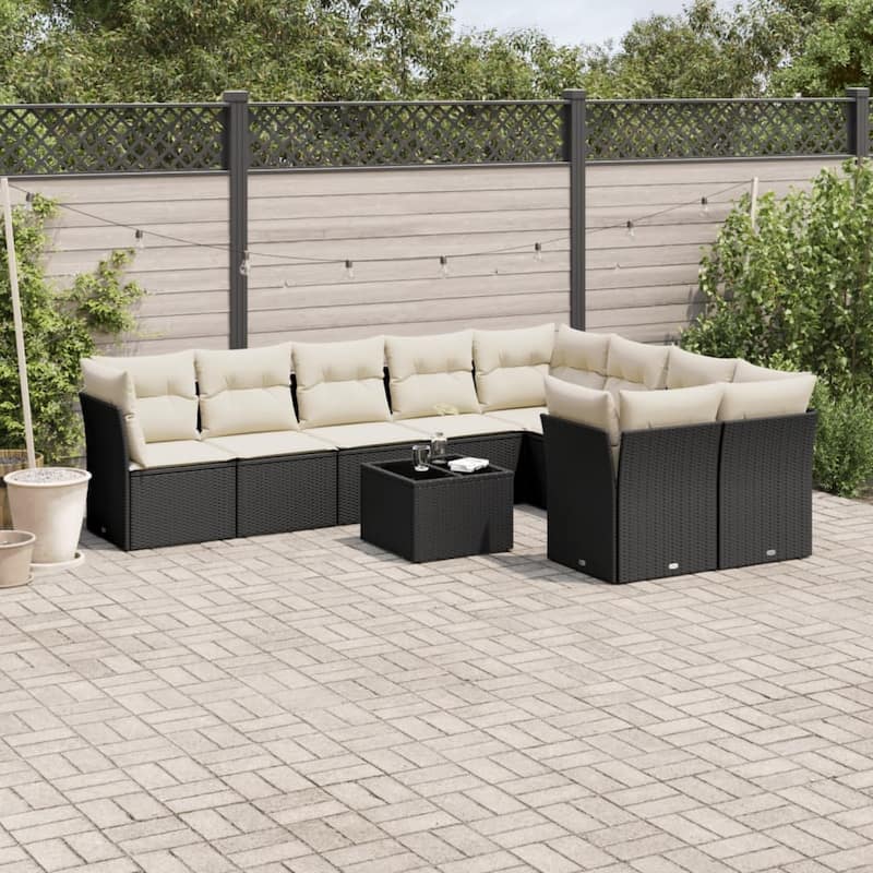 vidaXL Garden Sofa Set Black PE Rattan Large Adjustable Feet - 21.7 x 21.7 x 14.6