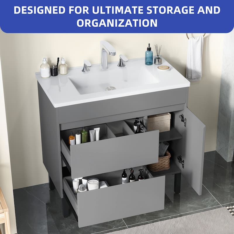Moasis 37"/24"/16" Wide Bathroom Vanity with Top Mount Sink and Soft Close Door Modern Gray Design