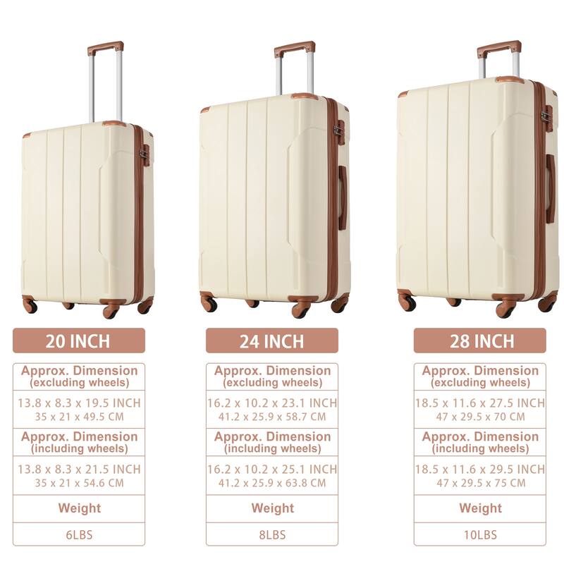 Merax Luggage Set of 3, ABS Hardshell Lightweight Carry-on Suitcases with TSA Lock, for Men Women Travel