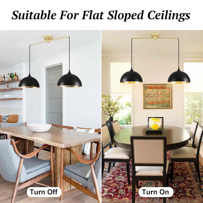 34.64inch 2 Lights Modern Simple Design Pendant with Metal Shade for Living Room Kitchen Island