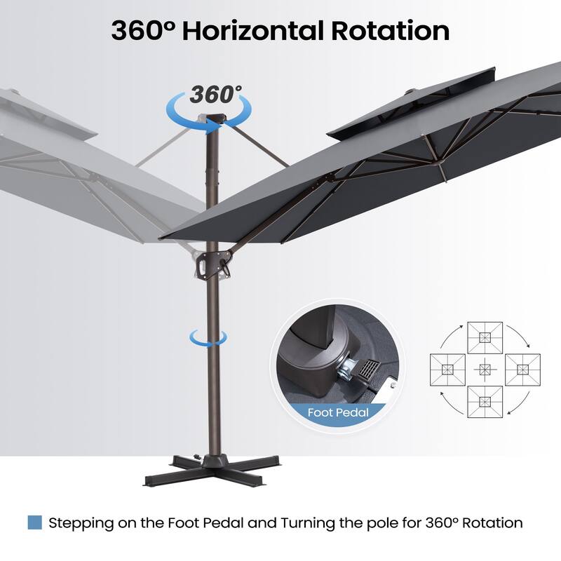 Outdoor 10FT Square Adjustable Offset Cantilever Patio Umbrella