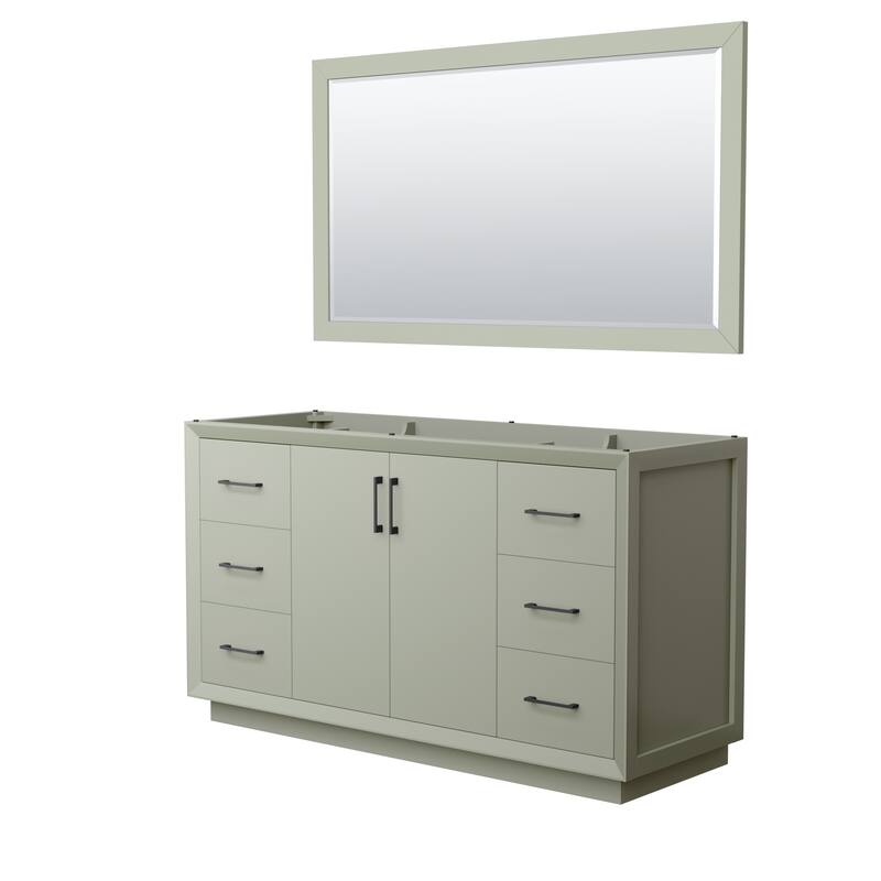 Strada 60-Inch Single Vanity Cabinet, 58-Inch Mirror - Light Green, Matte Black Trim, No Top