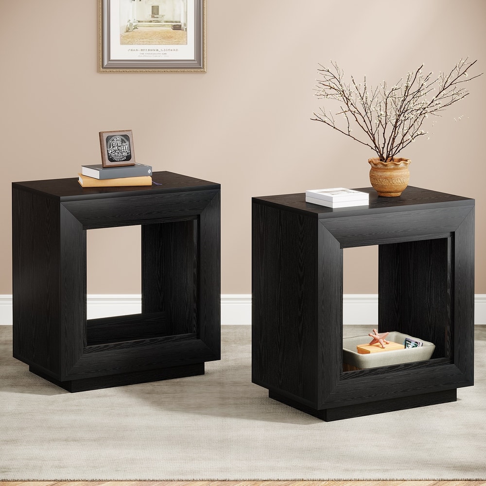 Wood End Table with Storage, Walnut Nightstands for Living Room, Bedroom