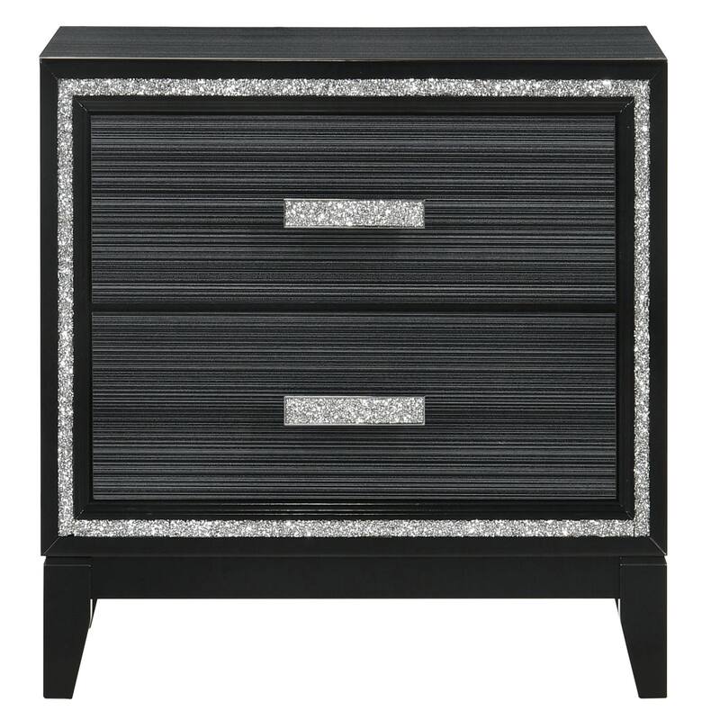 Weathered Black 2-Drawer Nightstand with Safety Stop Mechanism