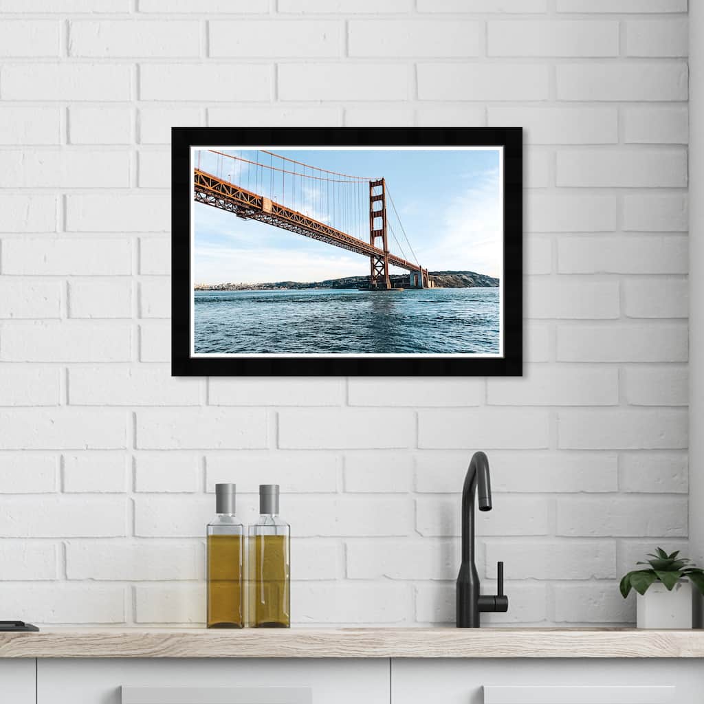 Wynwood Studio Prints Cities and Skylines A Golden Gate View Blue and Modern & Contemporary Wall Art Canvas Print