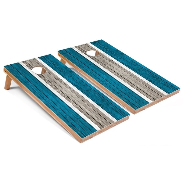slide 2 of 6, Solid Wood Cornhole Boards - Turquoise Stripes Design Premium 2x4 (24" x 48") - Include ALL Accessories