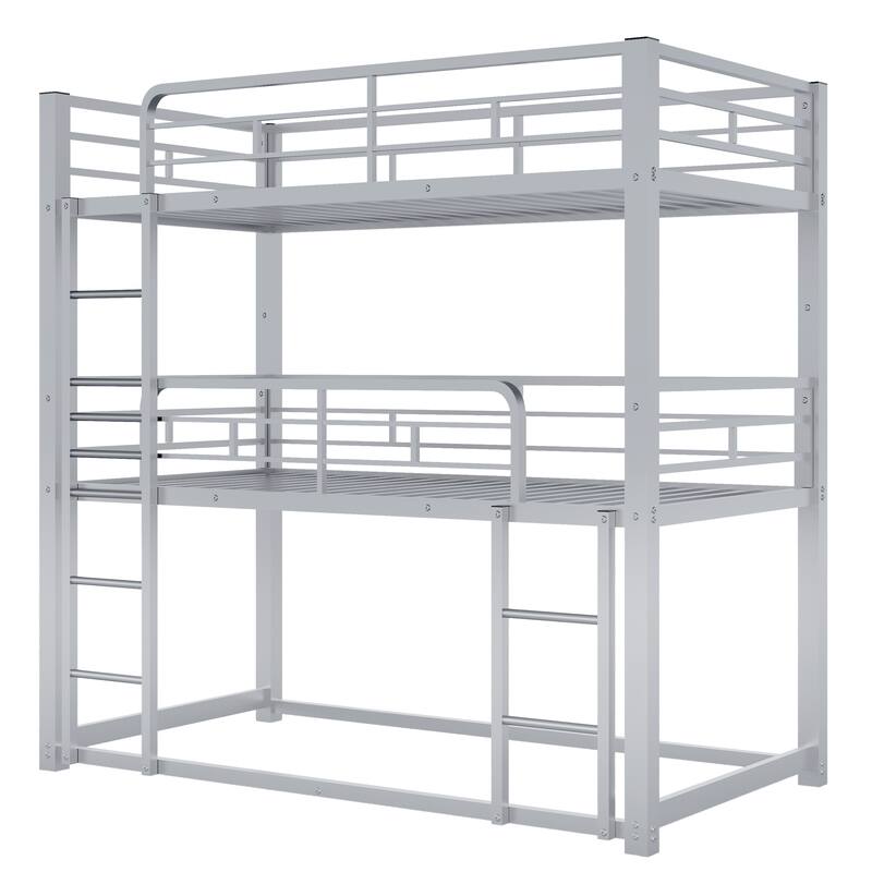 Sturdy Metal Twin Triple Bunk Bed Frame with Guardrails, Space-Saving, No Box Spring Required, Perfect for Small Spaces