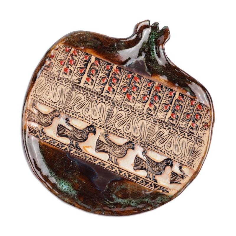 Novica Handmade Palatial Signs Glazed Ceramic Tray