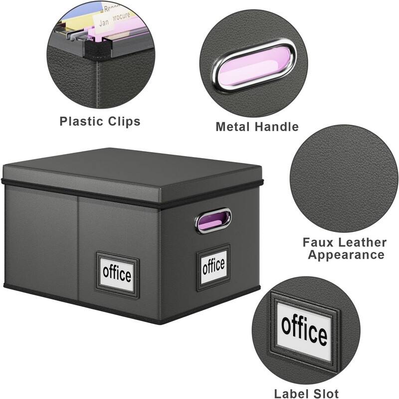 Portable Leather File Organizer Boxes Dark Grey