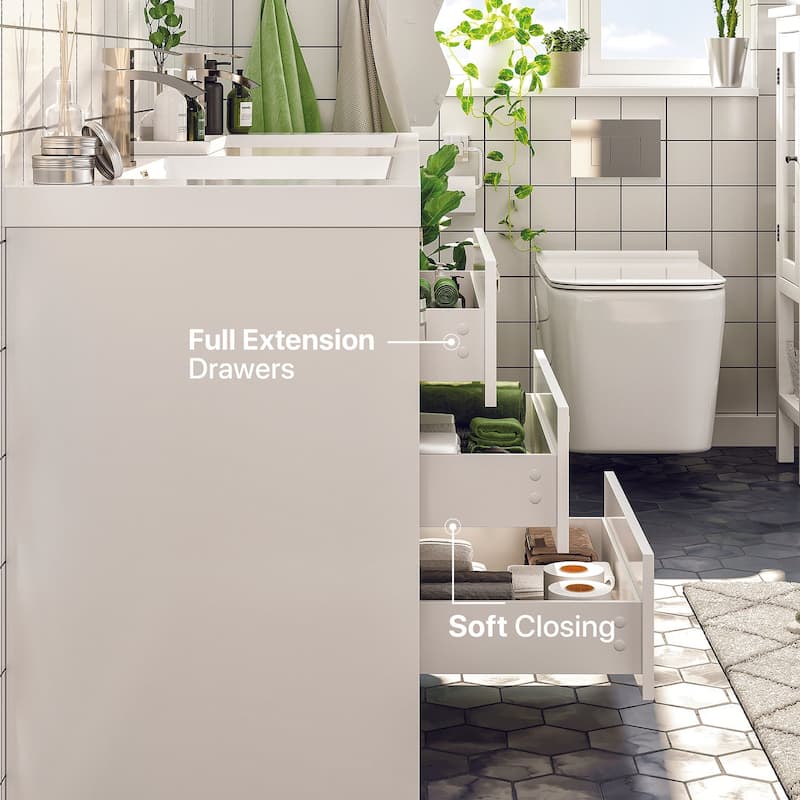Eviva Lugano 60 inch White Modern Double Sink Bathroom Vanity with White Integrated Acrylic Top