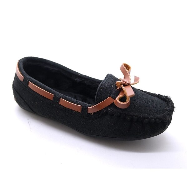 Girls Black Bow Detailed Soft Moccasin Flat Casual Shoes 11 4 Kids