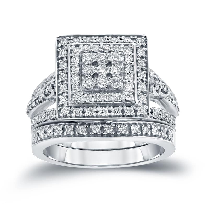 Auriya 3/5ctw Square Halo Diamond Engagement Ring Set 14k Gold