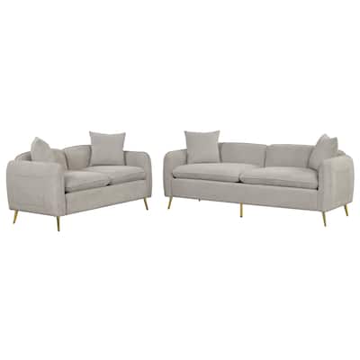 2 Piece Velvet Upholstered Sofa Set, 3 Seater Couch Loveseat Set, Metal Legs and Throw Pillows, for Living Room,Apartment Etc