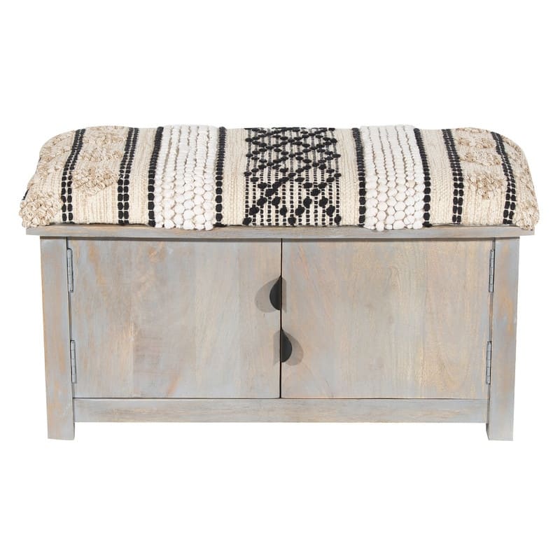HERAT ORIENTAL Handmade Cotton Upholstered Cabinet Doors Storage Bench - 14"x17"x30"