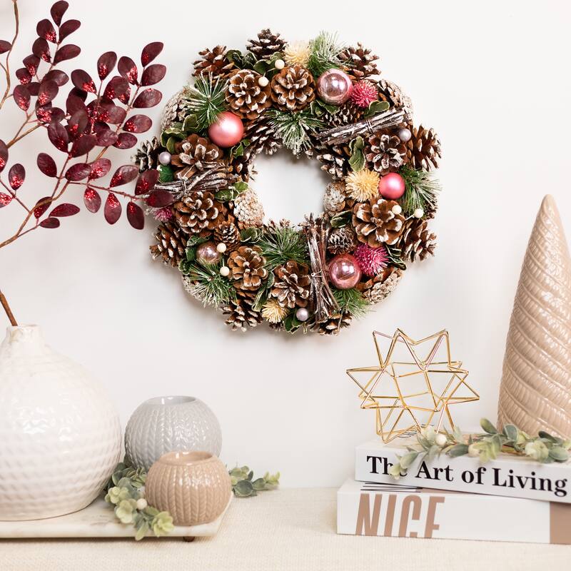 Pinecone, Twig and Thistle Frosted Artificial Christmas Wreath - 13.5" - Unlit