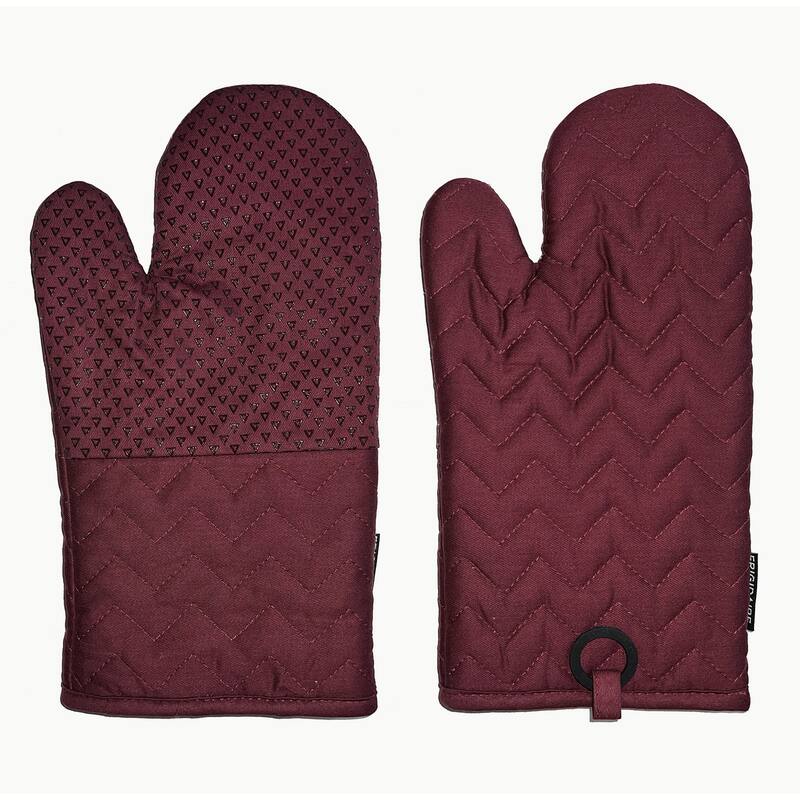 Burgundy Heat Resistant Thick Soft Quilted Lining Kitchen Oven Glove Mitts With Silicone Treatment - 1 Pair - 1 Pair - Burgundy
