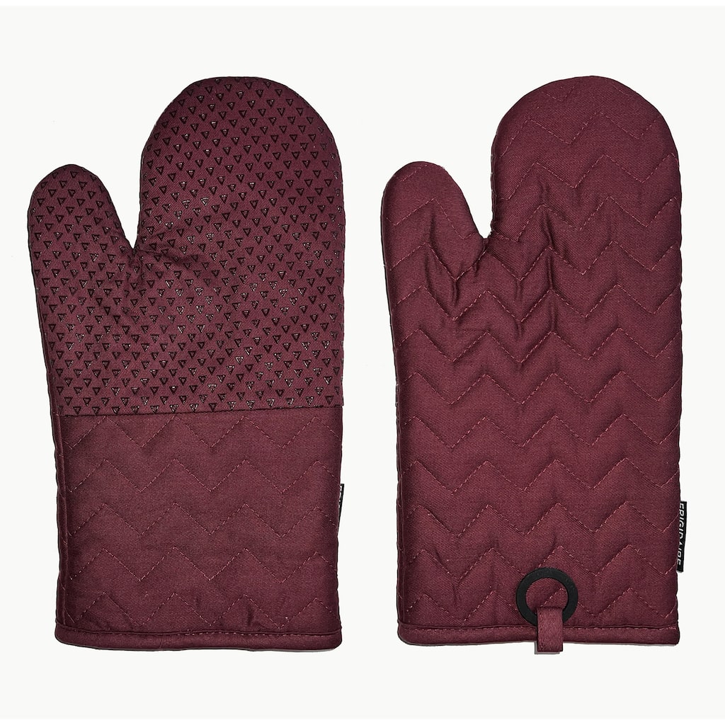 Burgundy Heat Resistant Thick Soft Quilted Lining Kitchen Oven Glove Mitts With Silicone Treatment - 1 Pair