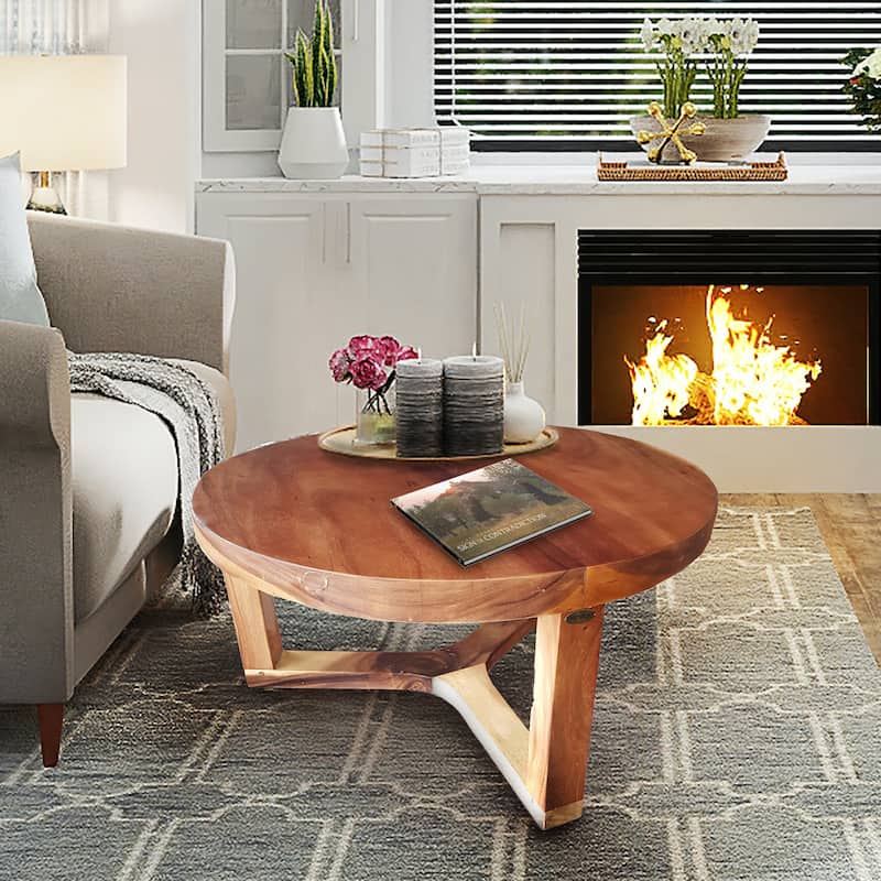 Chic Teak Suar Live Edge Round Coffee Table - 32 inch