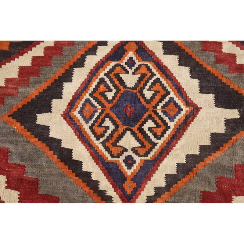 Kilim Qashqai Persian Vintage Rug Flatweave Home Decor Wool Carpet - 5'0"x 6'7"