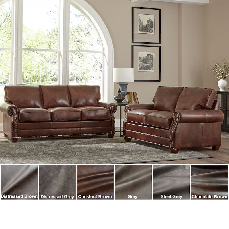 Made in USA Revo Top Grain Leather Sofa and Loveseat Set