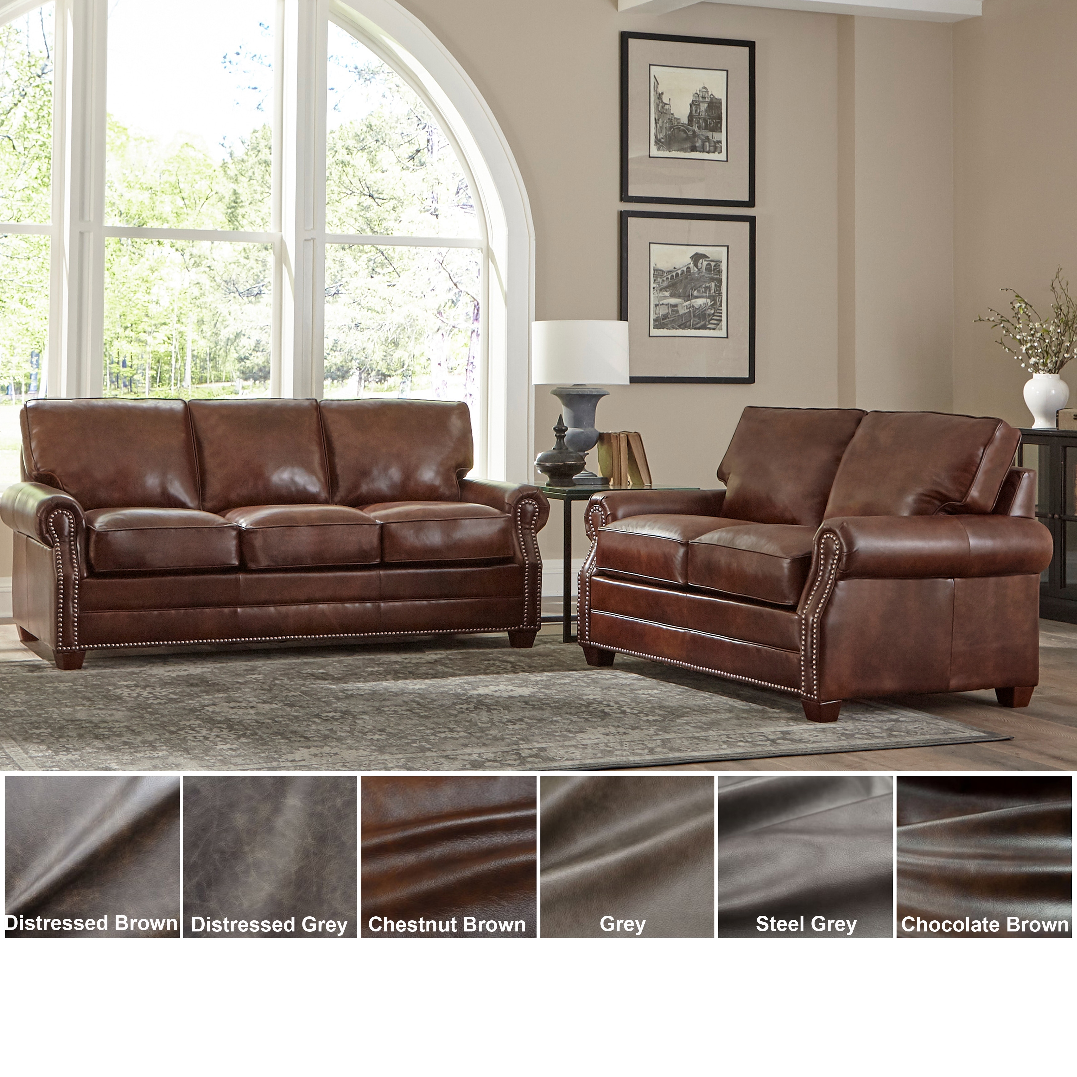 Made in USA Revo Top Grain Leather Sofa and Loveseat Set