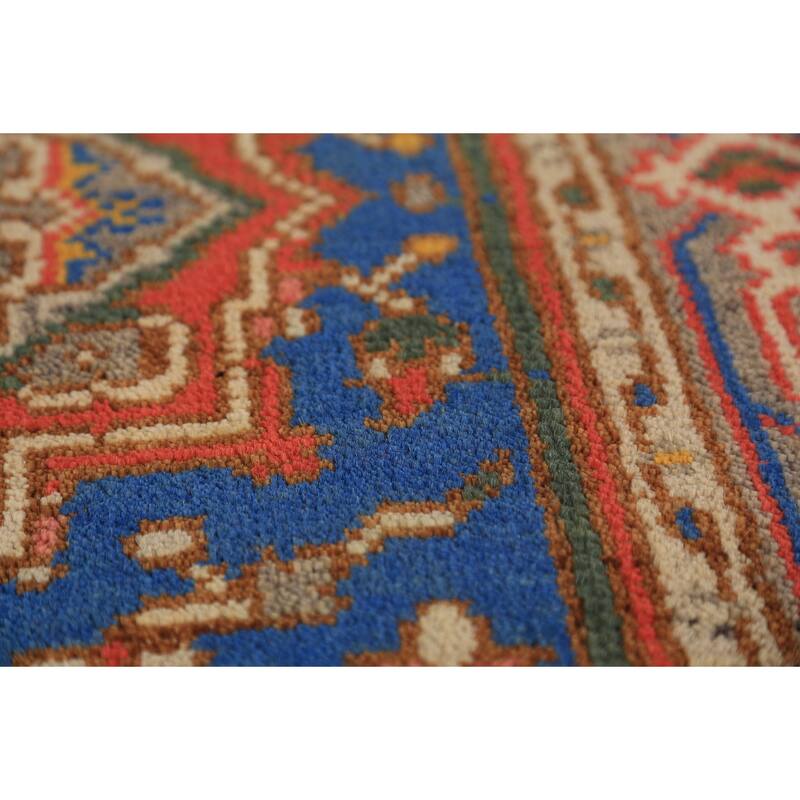 Blue Geometric Heriz Serapi Indian Foyer Rug Handmade Wool Carpet - 3'0"x 5'0"