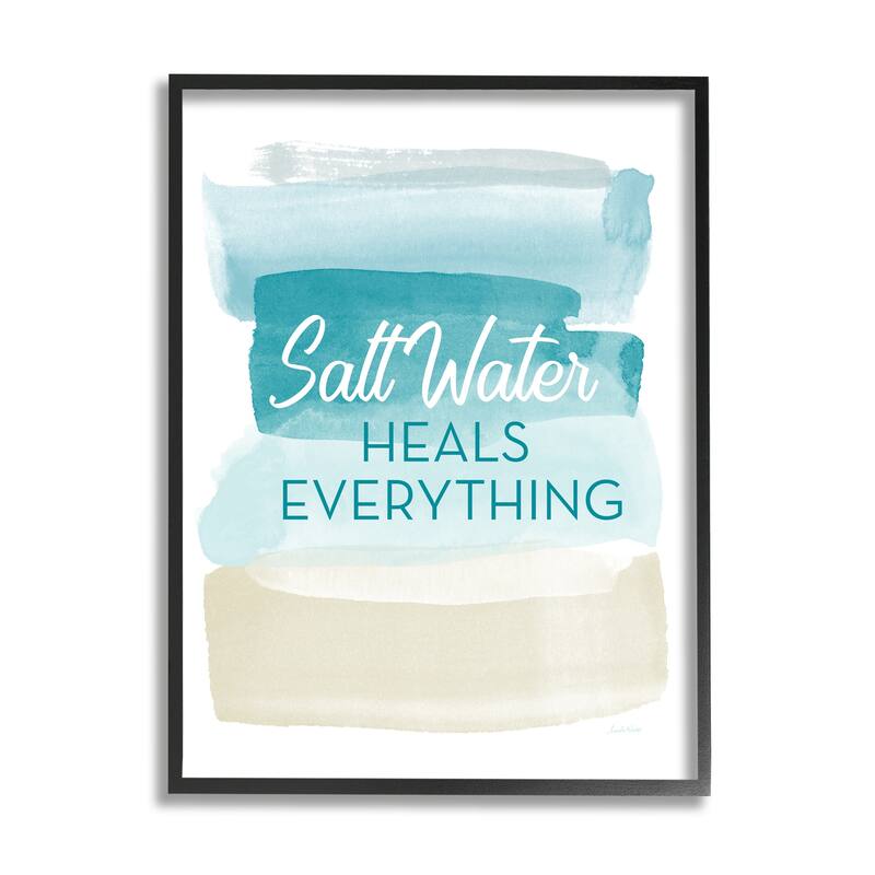 Stupell Salt Water Heals Everything Phrase Soft Beach Ombre Framed Wall Art - 16 x 20 - Black
