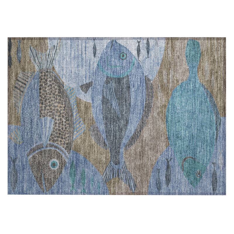 Machine Washable Indoor/ Outdoor Modern Fish Chantille Rug