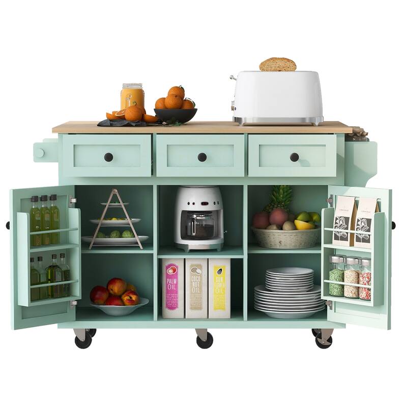 Kitchen Cart With Rubber Wood Drop-Leaf Countertop (no include stool)