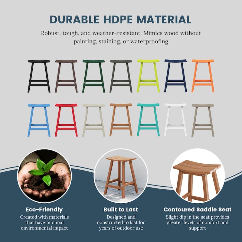 Laguna Hdpe All Weather Outdoor Patio 24" Saddle Seat Counter Stool (Set Of 2)