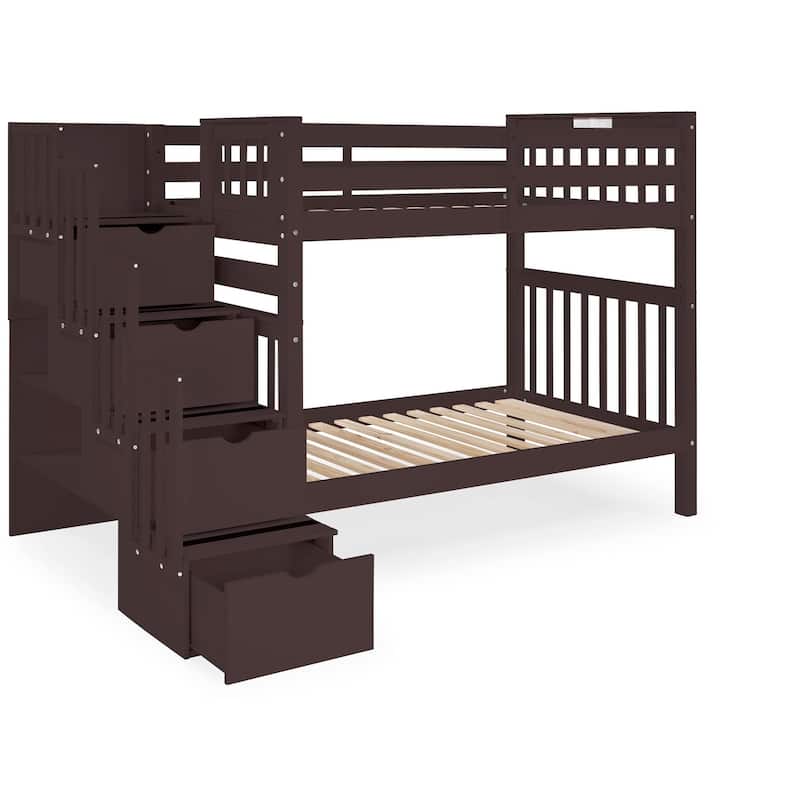 Taylor & Olive Trillium Tall Twin over Twin Stairway Bunk Bed, 4 Steps