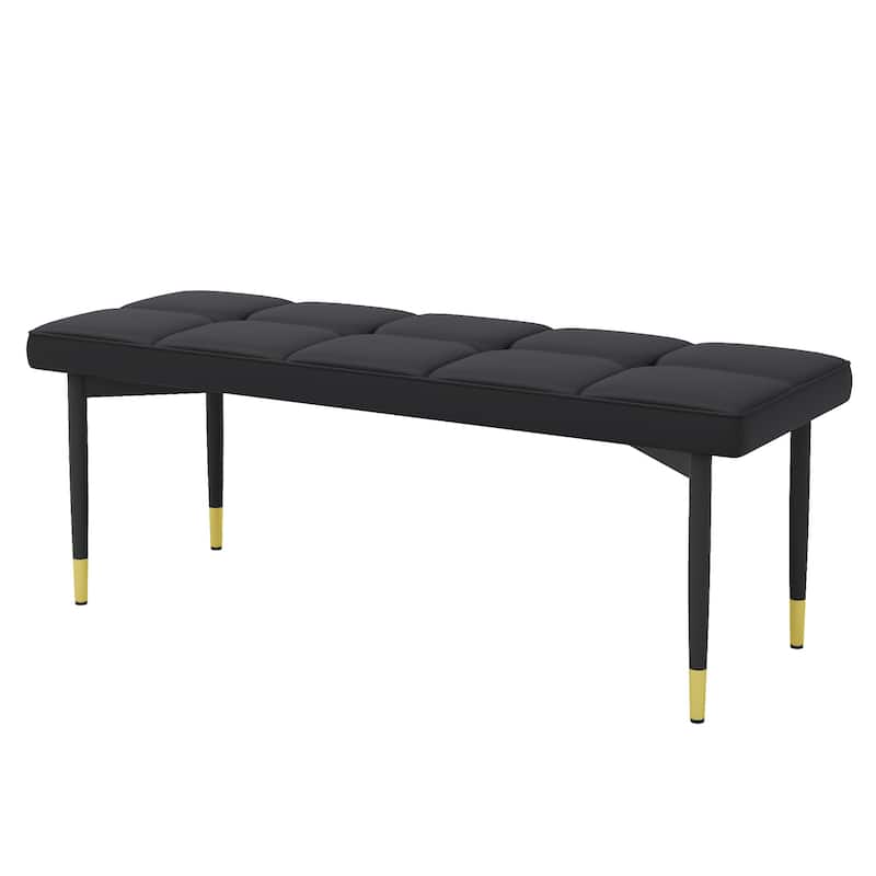 Roomfitters 47"/59" PU Shoe Bench with Gold Metal Legs, Entryway Seat for Bedroom, Living Room and Hallway, Black